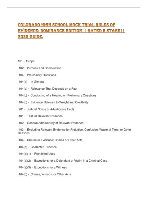 COLORADO HIGH SCHOOL MOCK TRIAL RULES OF EVIDENCE: DOMINANCE EDITION|| RATED 5 STARS|| 2025