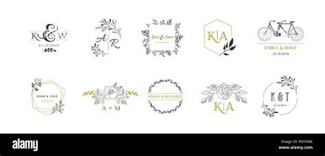 Hochzeit Logos Hand Gezeichnet Elegante Zarte Monogramm Sammlung