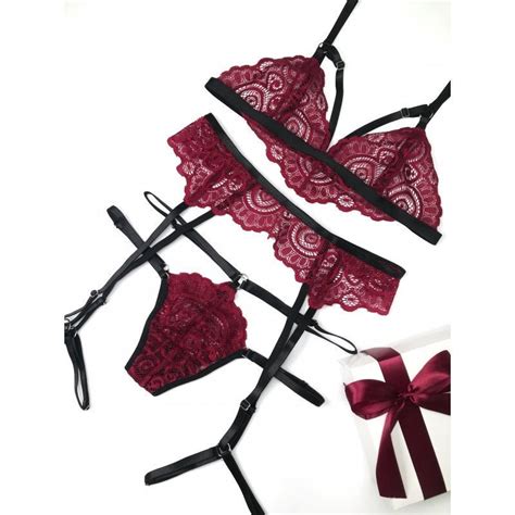Red Lingerie Burgundy Lingerie Set Lace Lingerie Set See Through Lingerie Set Transparent