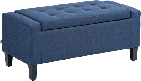 Homcom Storage Ottoman Bench Linen Touch Fabric Tufted Chest Footstool