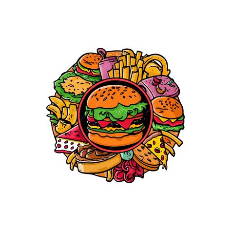 Desenho De Hamburguer E Batata Frita - Um desenho de um hambúrguer e batatas fritas com uma imagem de um ...