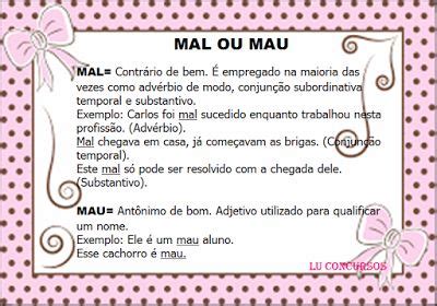 Mau Pressentimento Ou Mal Pressentimento - MAL OU MAU | Advérbios de lugar, Material concurso, Aula de português