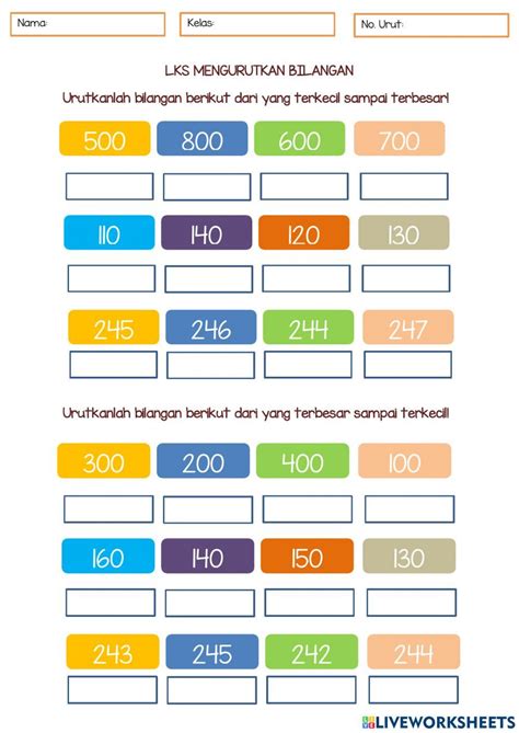 Lks Matematika Mengurutkan Bilangan Ratusan Interactive Worksheet