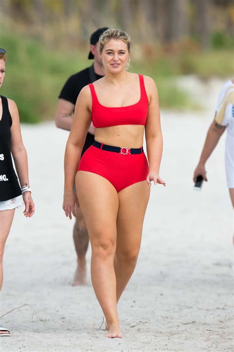 Iskra Lawrence Spotted In A Red Bikini During A Beach Photoshoot For Aerie In Key Biscayne
