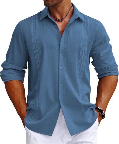 Coofandy Men S Cuban Guayabera Shirt Long Sleeve Casual Button Down