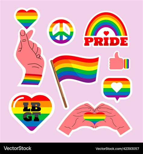 Pride Lgbtq Sticker Set Gay Month Rainbow Vector Image