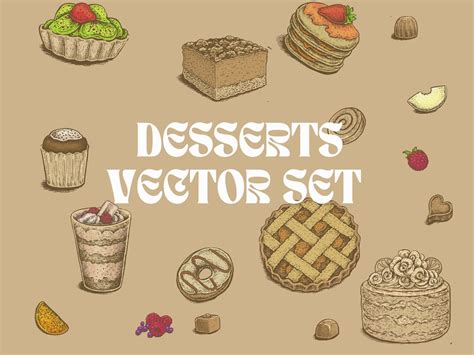 Hand Drawn Desserts Vector Setstencils Templates Etsy