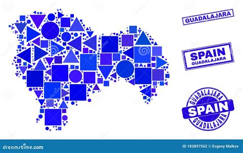 Mapa Y Sellos De La Provincia De Guadalajara Con Mosaico Geométrico