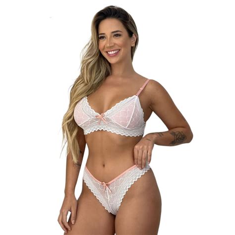 Kit 2 Conjunto De Renda Feminino Lingerie Sexy Sutiã Sem Bojo Calcinha Calesson Shopee Brasil