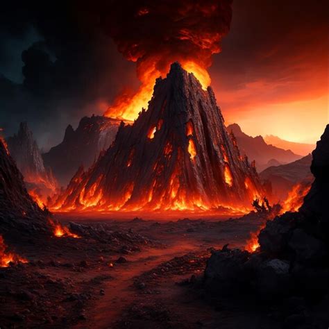 Premium AI Image | hellish landscape fiery inferno surreal Generative Ai