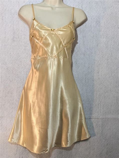 Vintage Satin Shiny Lush Gold Satin Lingerie Babydoll Nightie Nightgown