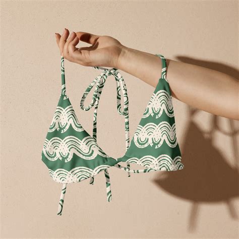 Matcha Green Swirl String Bikini Top Eco Friendly Comfy Coconut Beach