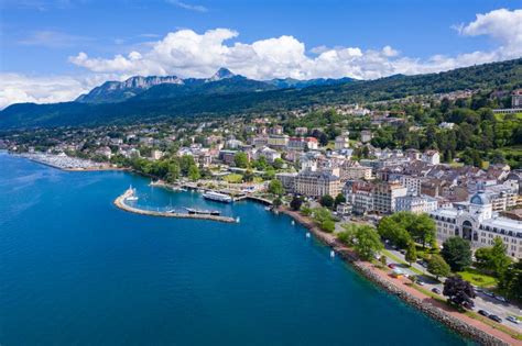 Aerial View Of Evian Evian Les Bains City In Haute Savoie In France