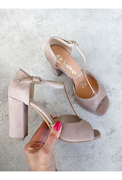 Sandały nude Romany zamsz SAWAY