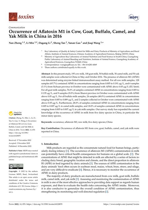 Pdf Occurrence Of Aflatoxin M1 In Cow Goat Buffalo Camel And Yak