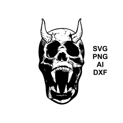 Vampire Skull Clipart Horny Skull Silhouette Skull SVG Skeleton Skull Printable Svg Png Ai