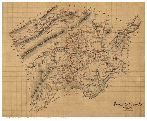Roanoke County Virginia 1865 - Old Map Reprint - OLD MAPS