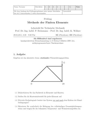 FEM Aufgaben Methode Der Finiten Elemente Methode Der Finiten