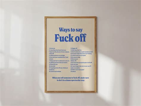 Ways To Say Fuck Off Poster Digital Print Funny Word Phrase Etsy