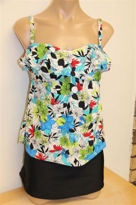 NWT Island Escape Swimsuit Bikini Tankini Pc Set Sz Skirt Multi Flowers EBay