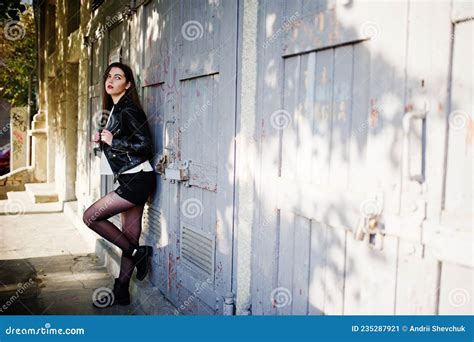 Stylish Brunette Girl Wear On Leather Jacket Stock Image Image Of Hair Glamour 235287921
