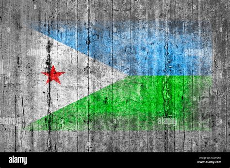 Djibouti Flag Painted On Background Texture Gray Concrete Stock Photo