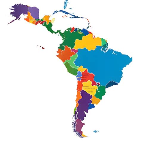 Mapa da América Latina ícones culturais de cores diferentes representando cada país imagem
