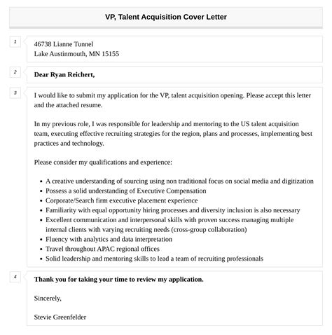 Vp Talent Acquisition Cover Letter Velvet Jobs