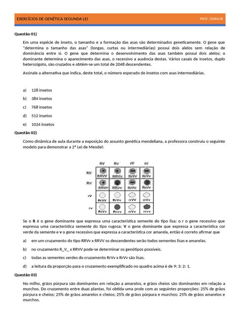 Questão Segunda Lei De Mendel - Exercícios de Genética: Segunda Lei de Mendel | PDF | Dominância ...