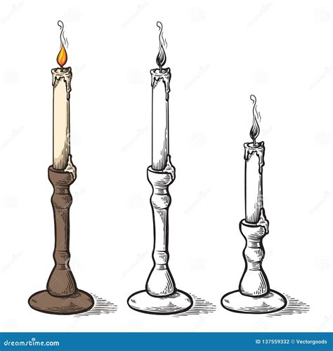 Hand Made Sketch Retro Old Candle Candlestick Vector Stock Vector