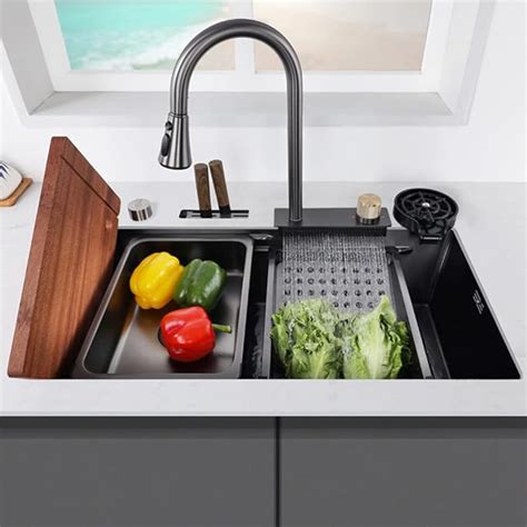 BLIOTE Stainless Steel Waterfall Kitchen Sink 30 X 18 With Knife