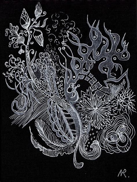 зентанглы, черная пастельная бумага, белая гелевая ручка | Черная ...