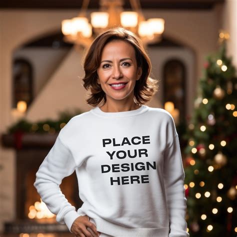 Premium PSD Psd Editable Mockup Front View Of Stylish Latina 45s Woman In White Sweatshirt