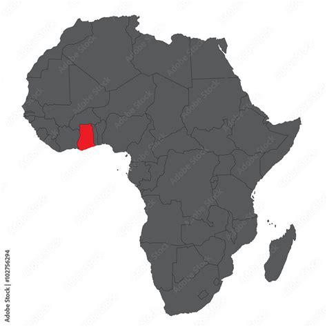 Map of Africa on gray with red Ghana vector Stock Vector | Adobe Stock