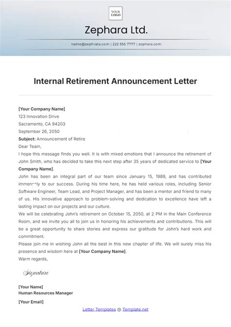 Retirement Announcement Letter Template