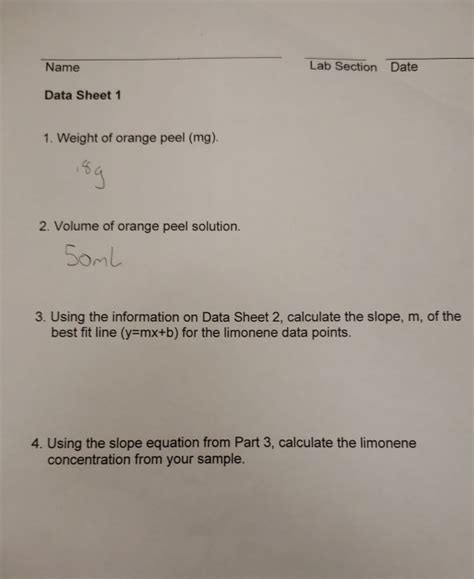 Solved Lab Section Date Name Data Sheet Weight Of Chegg