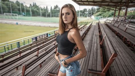 Wallpaper Women Blonde Tattoo Jean Shorts Portrait Tanned