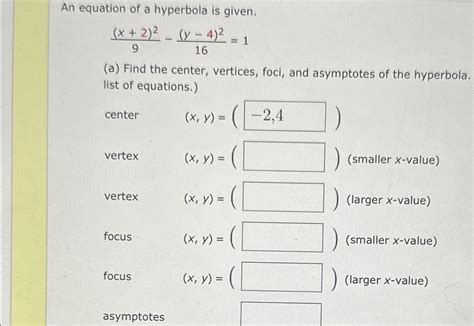 Solved An Equation Of A Hyperbola Is Chegg