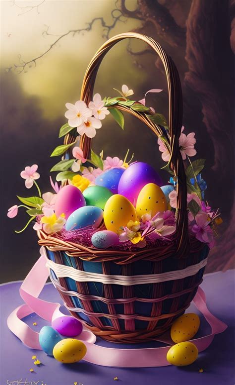 Корзина с пасхальными яйцами | Easter eggs, Happy easter pictures ...