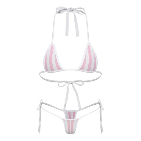 Womens Bikini Set Swimsuit Lace Up Mini Micro Bra Tops G String Bathing Suit EBay