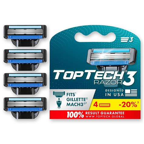 4 шт. сменные кассеты для бритья мужские TopTech Razor 3, с 3 лезвиями ...