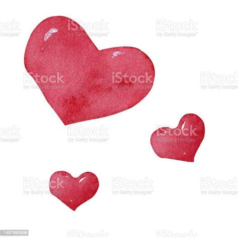 Watercolor Illustration In The Shape Of Hearts Small And Large