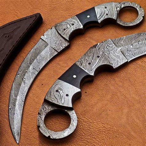 Hand Forged Damascus Steel Karambit Knife With Bull Horn Handle