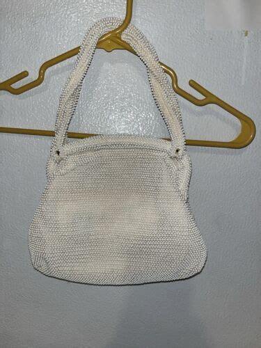 Lumured Corde Bead Evening Hand Bag Ivory Vintage EBay