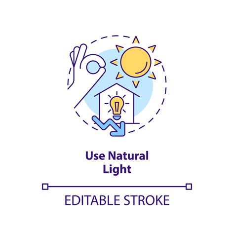 Use natural light concept icon. Switch off lighting. Energy efficiency at work abstract idea ...