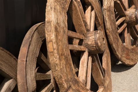 authentic wagon wheels sticks  stones outdoor