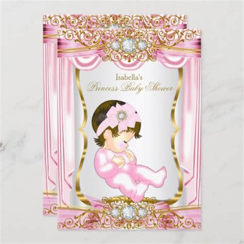 Pretty Brunette Princess Baby Shower Pink Silk Invitation Zazzle