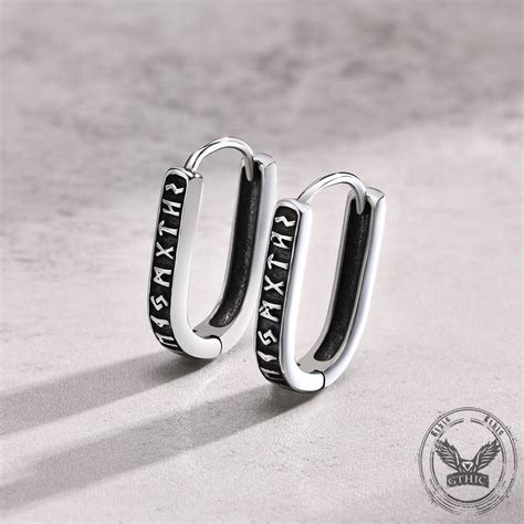 U Shaped Viking Runes Stainless Steel Earrings Gthic