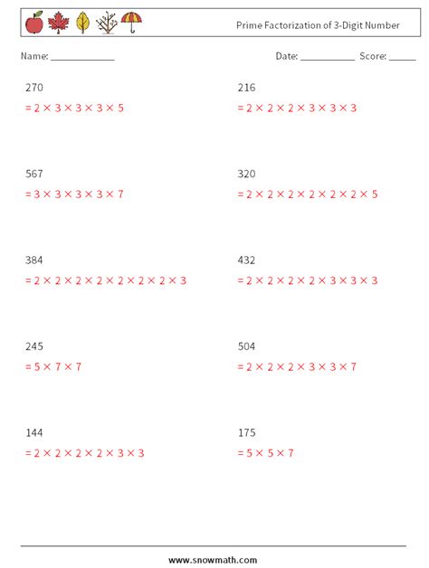 Prime Factorization Of 3 Digit Number Math Worksheets 3math Worksheets