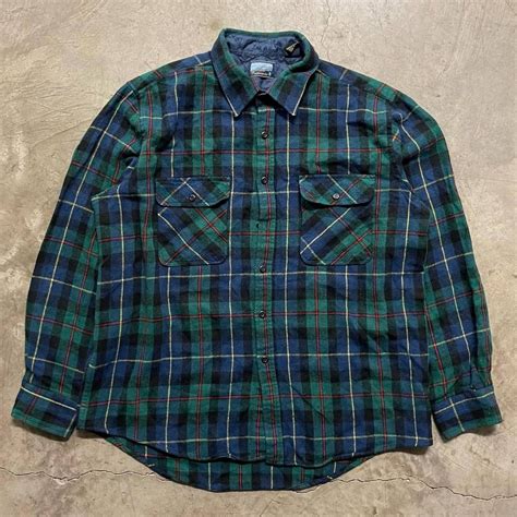 Vintage Vintage 1980s Casual Plaid Flannel Shirt Green Mens Xl Grailed